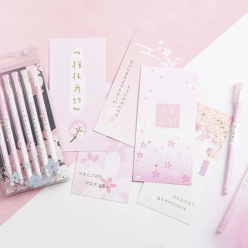 Six Creative Sakura 0.5mm black gel pens with pull-out structure and needle tube refills