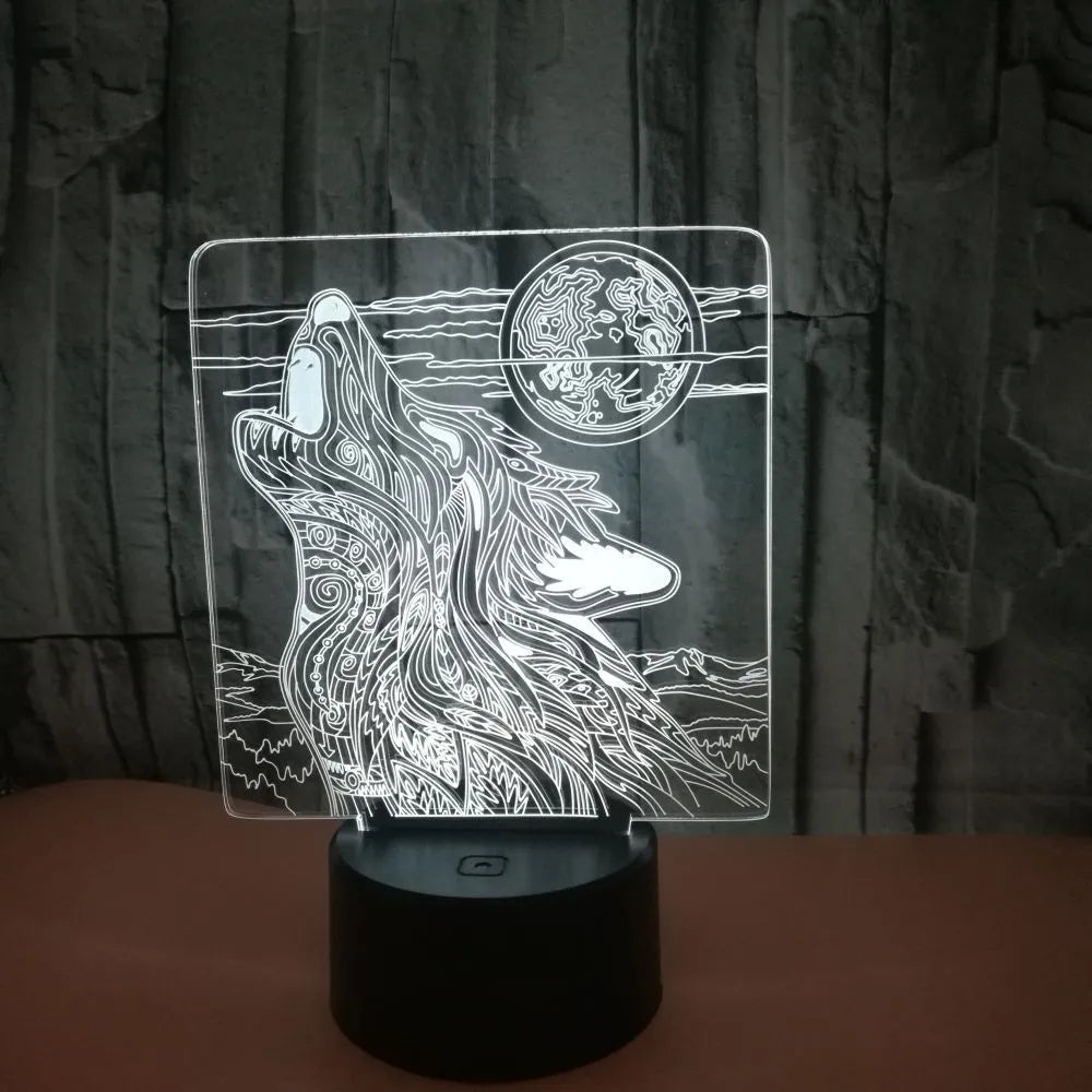 Colour-changing LED desk lamp with acrylic shade and remote control on wooden desk