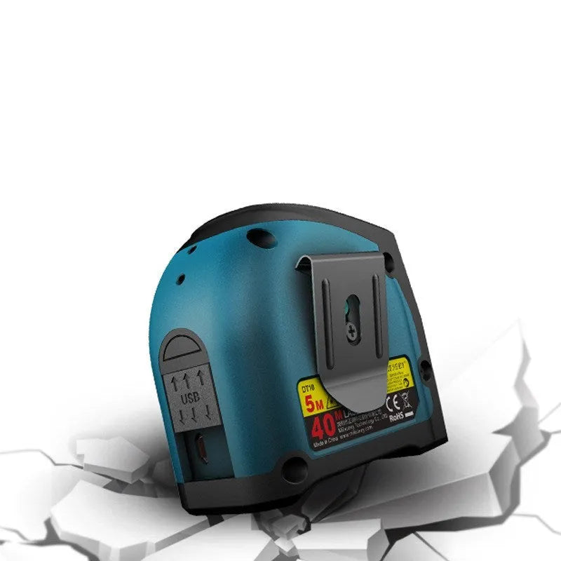 Black infrared laser rangefinder DT10 with digital display and 5 metre nylon tape measure