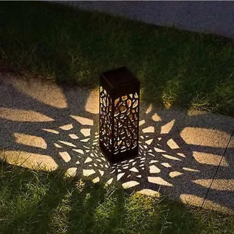 Black solar garden pathway light with stake, warm white 3000K, 6x6x28.5cm, waterproof outdoor lawn lamp