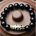 Natural black agate nine eye beads bracelet ethnic style unisex black colour 10mm 12mm 14mm