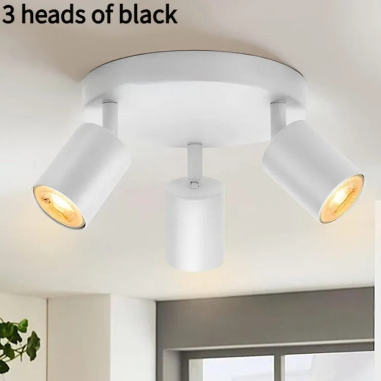 Three-head adjustable ceiling spotlight in white aluminium, angled heads for TV background wall lighting