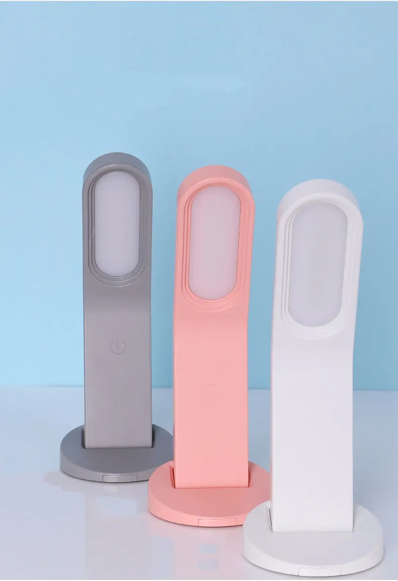 Simple desk lamp with LED, USB charging, touch switch, compact 70x70x189mm, white finish