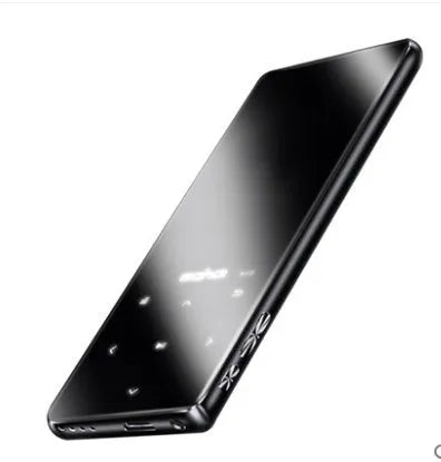 Silver portable MP3 MP4 player with a 2.4-inch touchscreen displayed on a dark background.