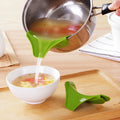 Green silicone kitchen funnel for transferring liquids between round pots