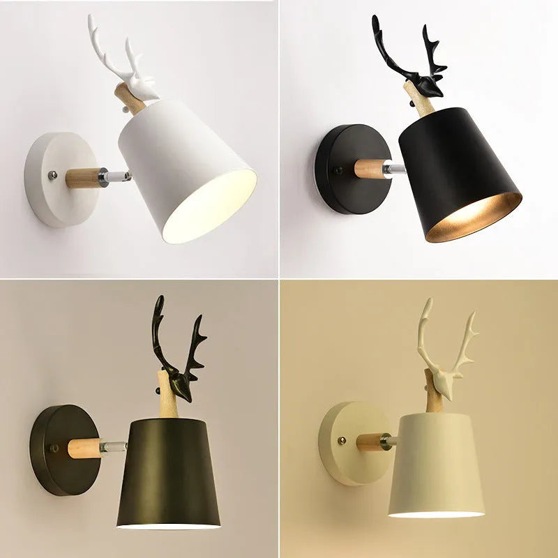 Antler wall lamp 24x29cm in iron and wood, modern E27 220V bedside light in Black or White