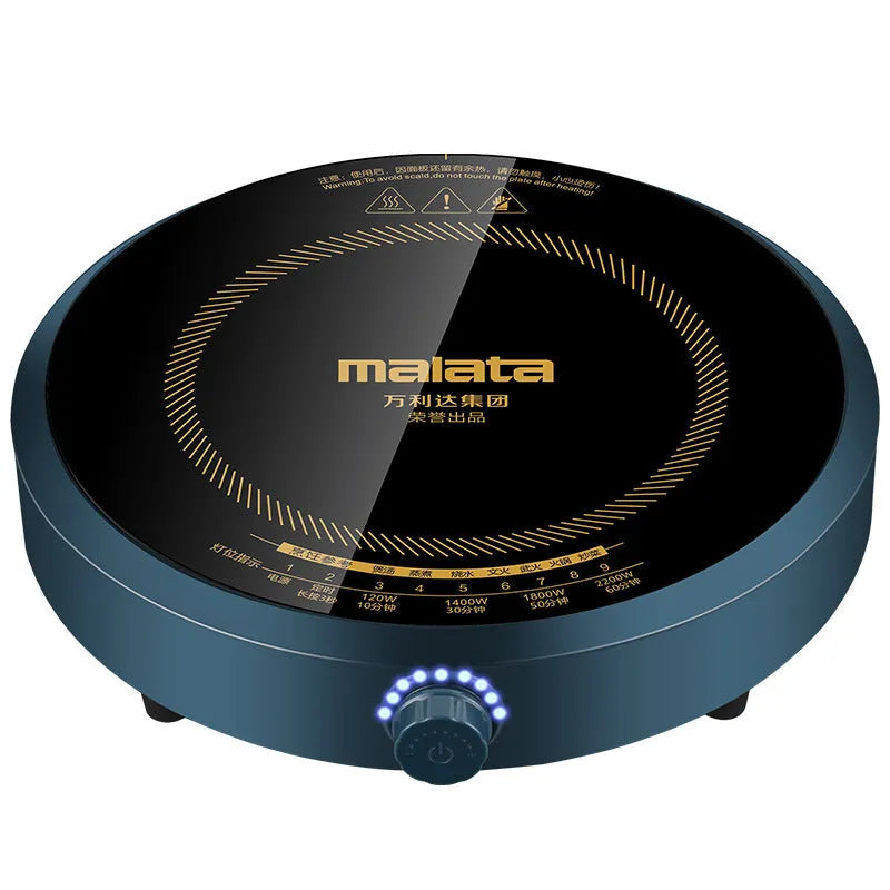 2200W induction cooker with circular 270mm design and knob control interface