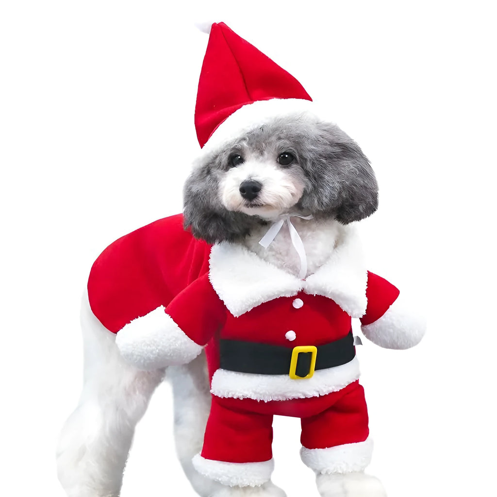 Red polar fleece standing Santa Claus costume for pets with England style design