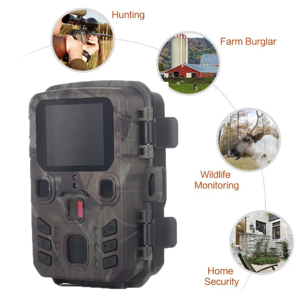 Black plastic infrared night vision monitoring device on a colour box with accessories.