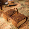Real leather notebook in brown with 400 blank 120gsm kraft pages, 100 x 155mm, handmade binding