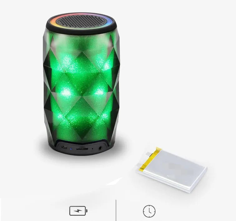 Black crystal diamond cut Coke can shaped lantern Bluetooth speaker with colourful starry sky lighting effect.