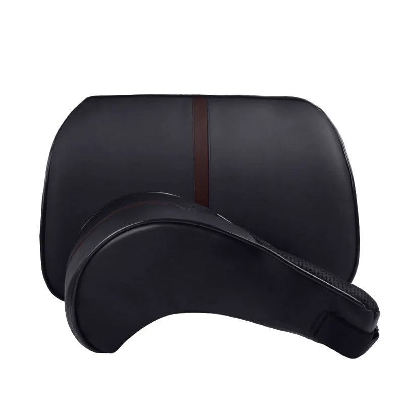 Memory foam car headrest with leather exterior in solid colour options