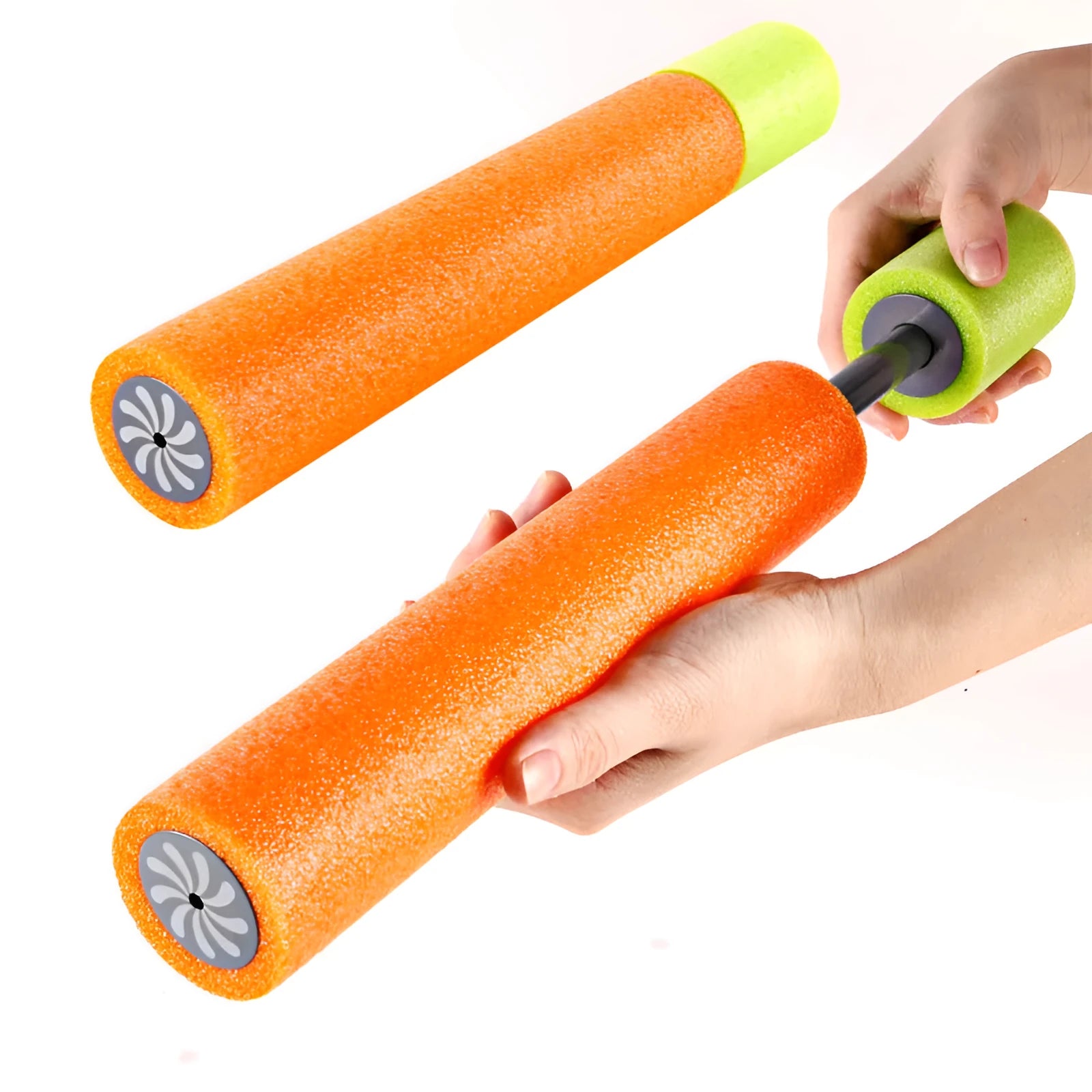 Orange EVA foam water blaster with pump action cannon mechanism and foam grip handle