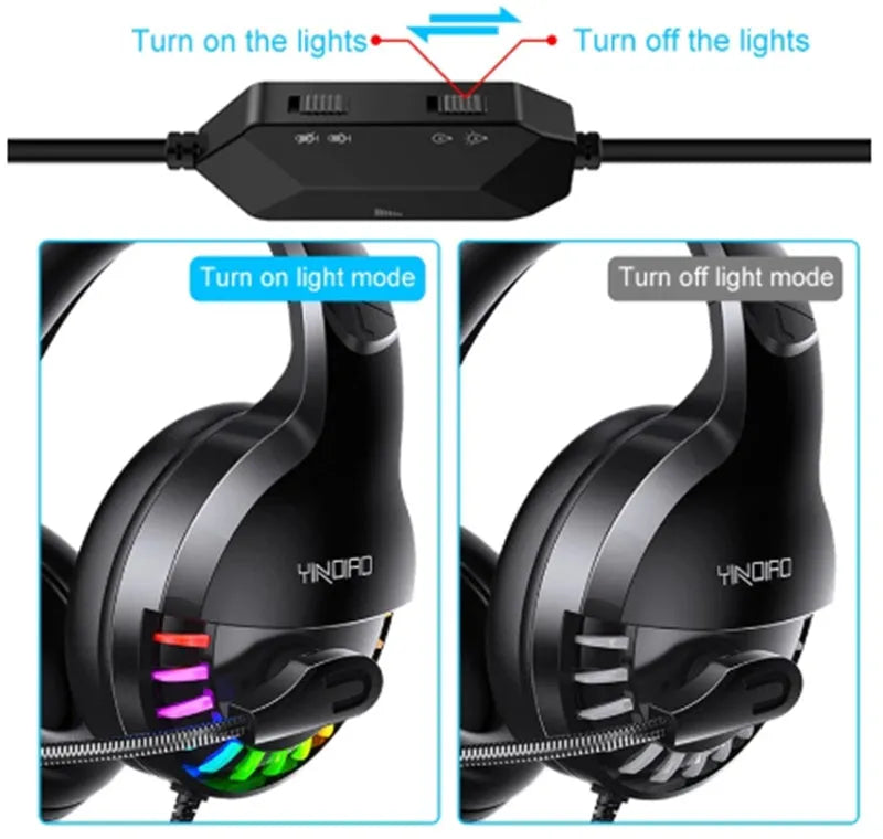 Black wired gaming headset with microphone and line control sound card featuring 3.5mm plug