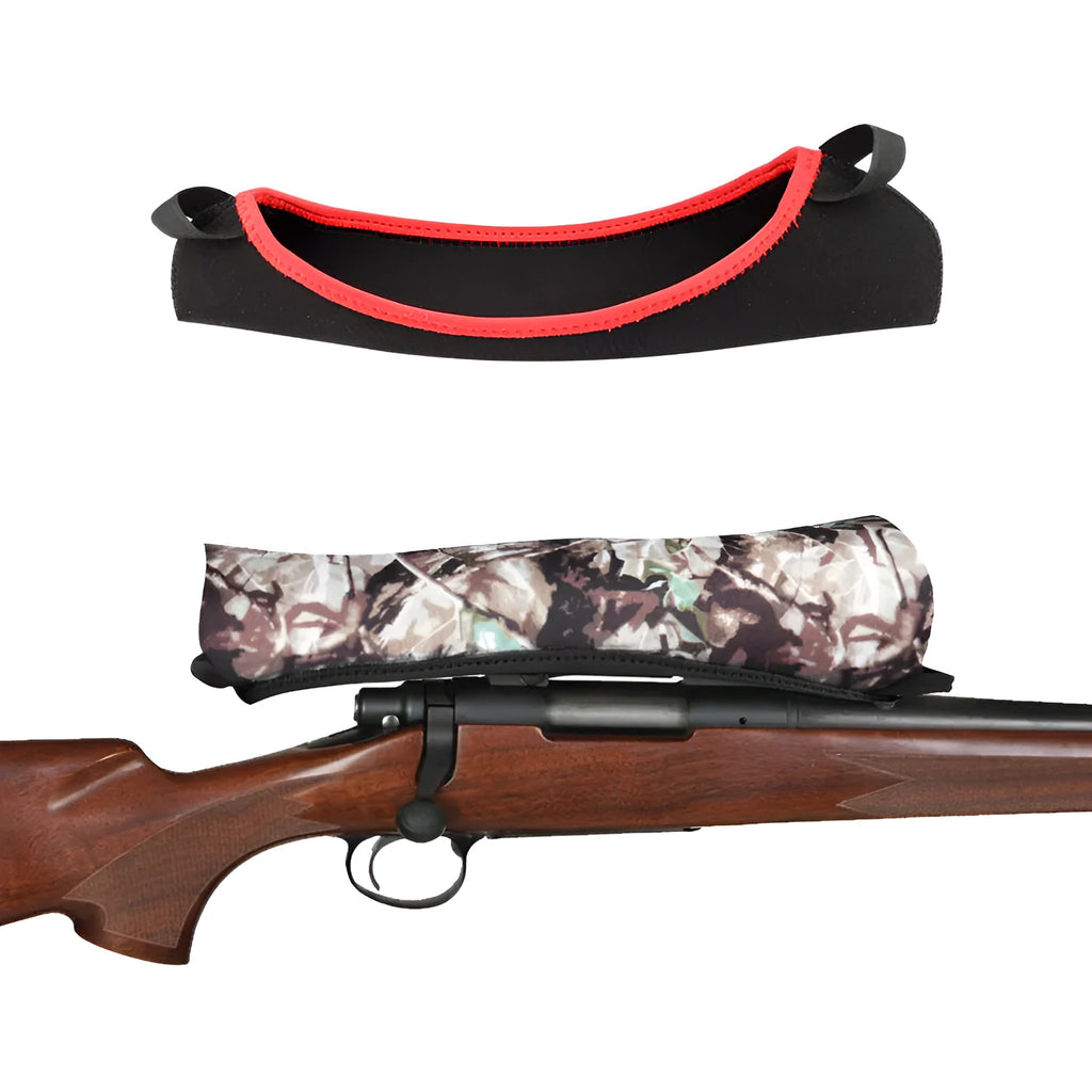 Reversible neoprene tactical scope cover for rifle shotgun in black and camouflage print