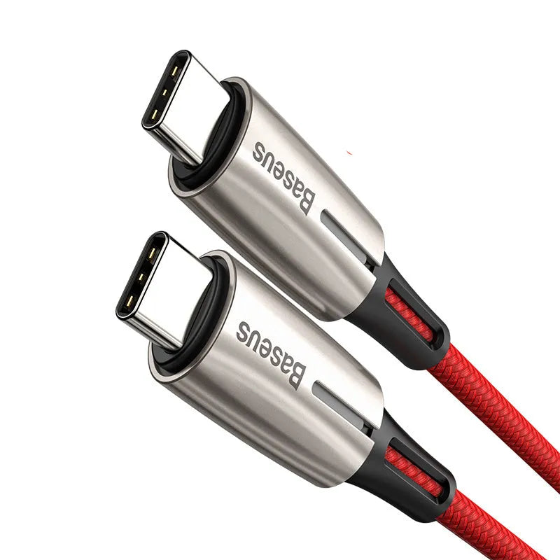 Purple and red 1 metre long USB Type-C to Type-C data and fast charging cable.