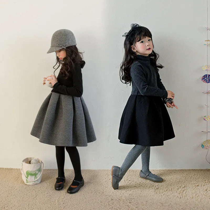 Princess dress set with cotton fabric and matching hat in black for girls
