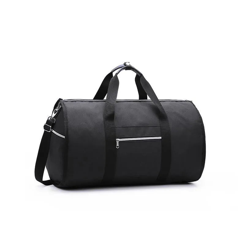 Cylinder-shaped travel duffle bag in Oxford cloth, shown in a choice of colours including black, blue, red, and light grey.