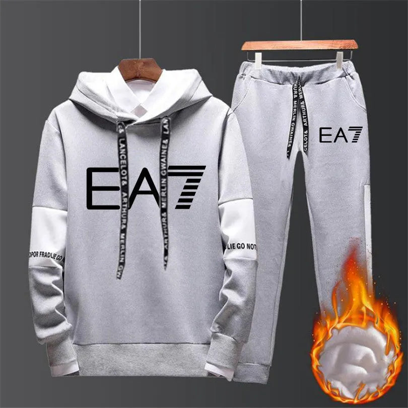 Two-piece fleece casual tracksuit set for women in black and grey colour combination