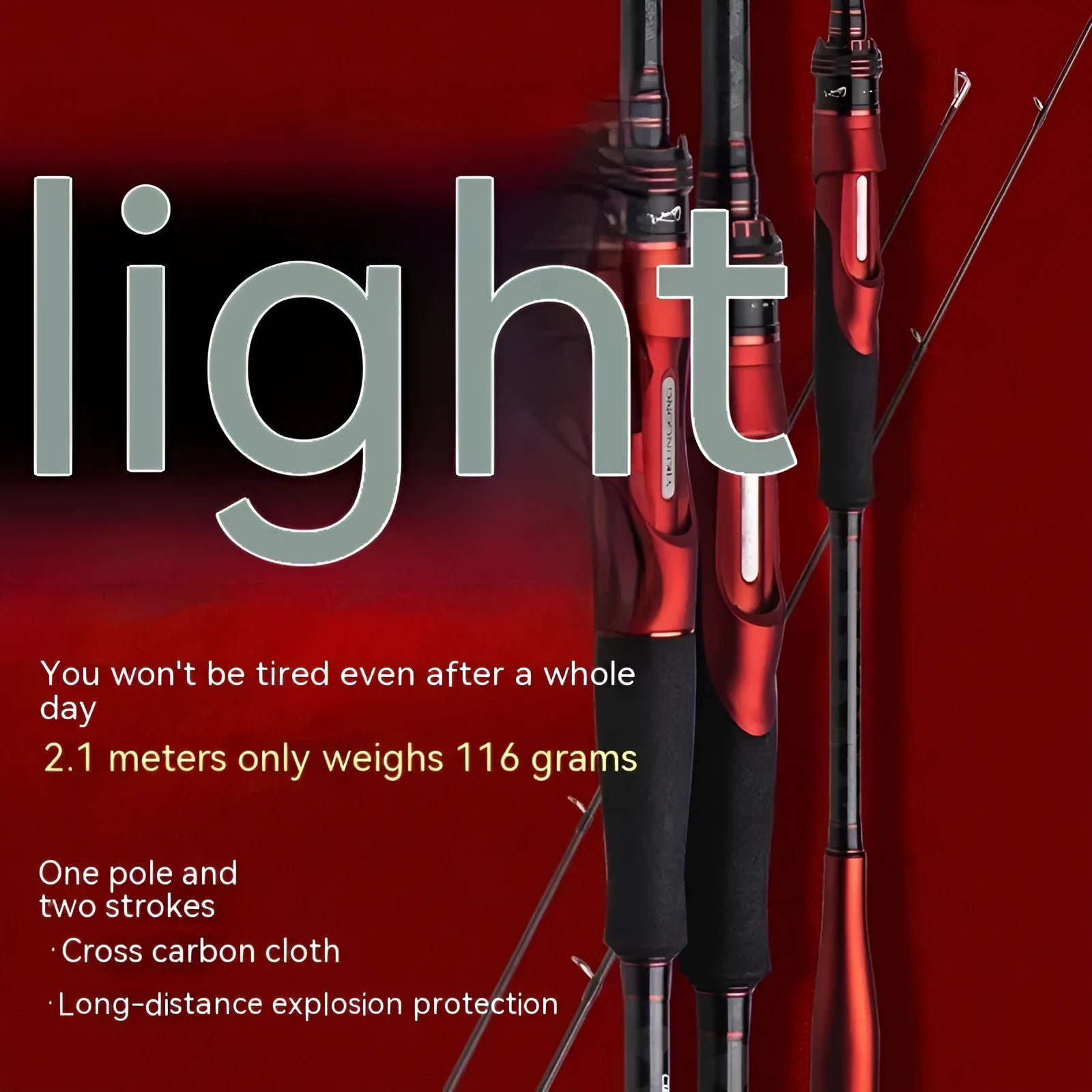 Carbon ultralight fishing rod shown in straight handle and pikestaff styles, lengths 210cm and 240cm.