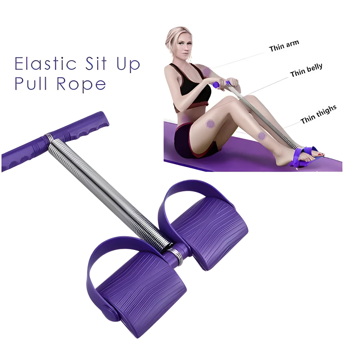 Purple spring pedal puller resistance training tool, 52 x 38 x 30 cm, with spring steel and plastic construction