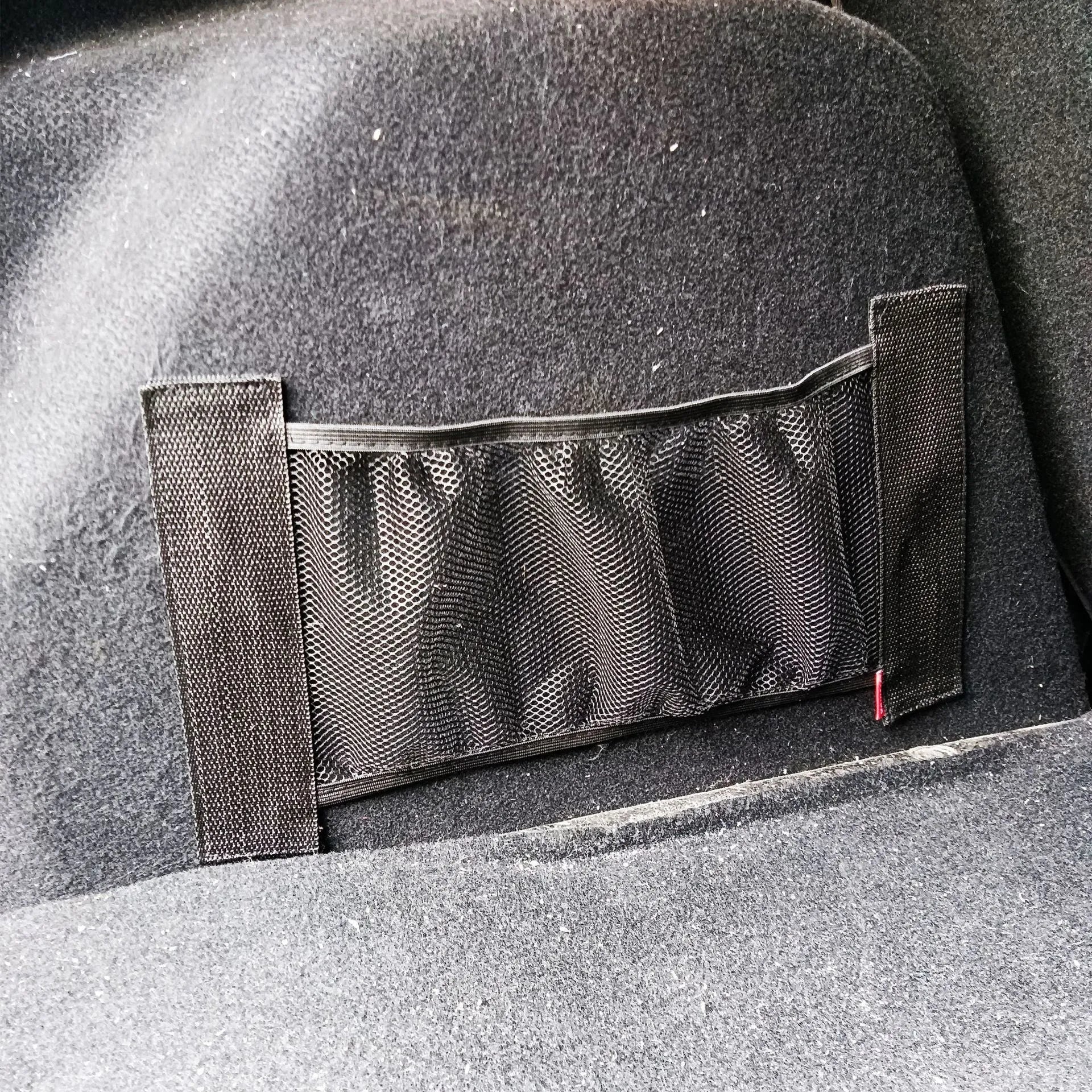 Black elastic car trunk storage net organiser for luggage and sundries