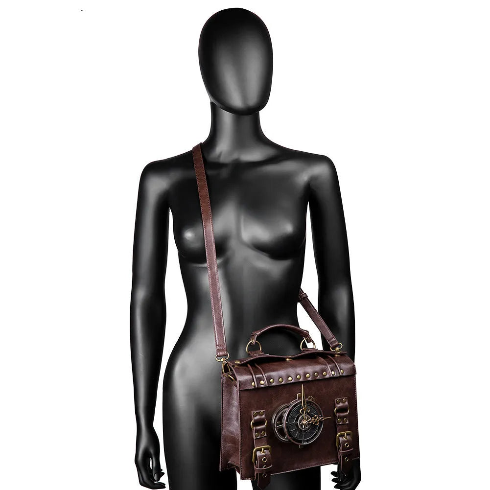 Bronze steampunk industrial retro shoulder bag with pillow construction