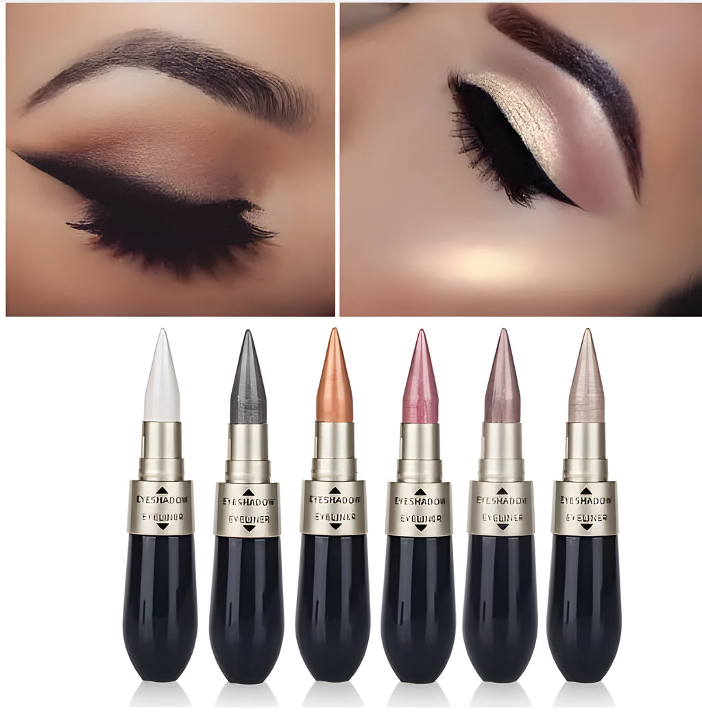 Double head six colour eyeshadow and black eyeliner stick in compact 12.3 cm size, black casing