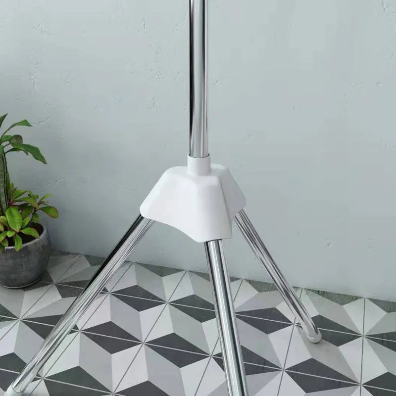 Mobile stainless steel triple-layer drying rack with plastic clips for socks, trousers, and ties