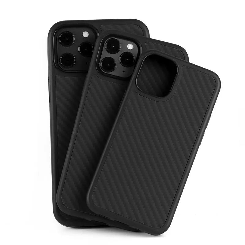 Black wooden phone case for iPhone with TPU and Kethlar construction showing back cover design