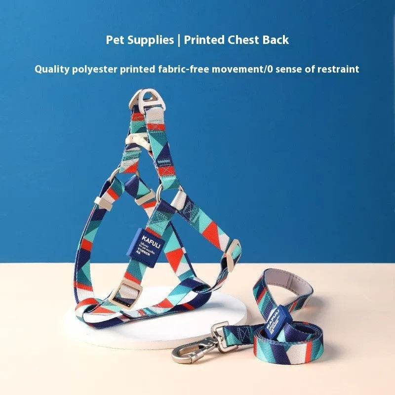Blue dog haulage vest with integrated walking rope set showing chest strap and traction rope