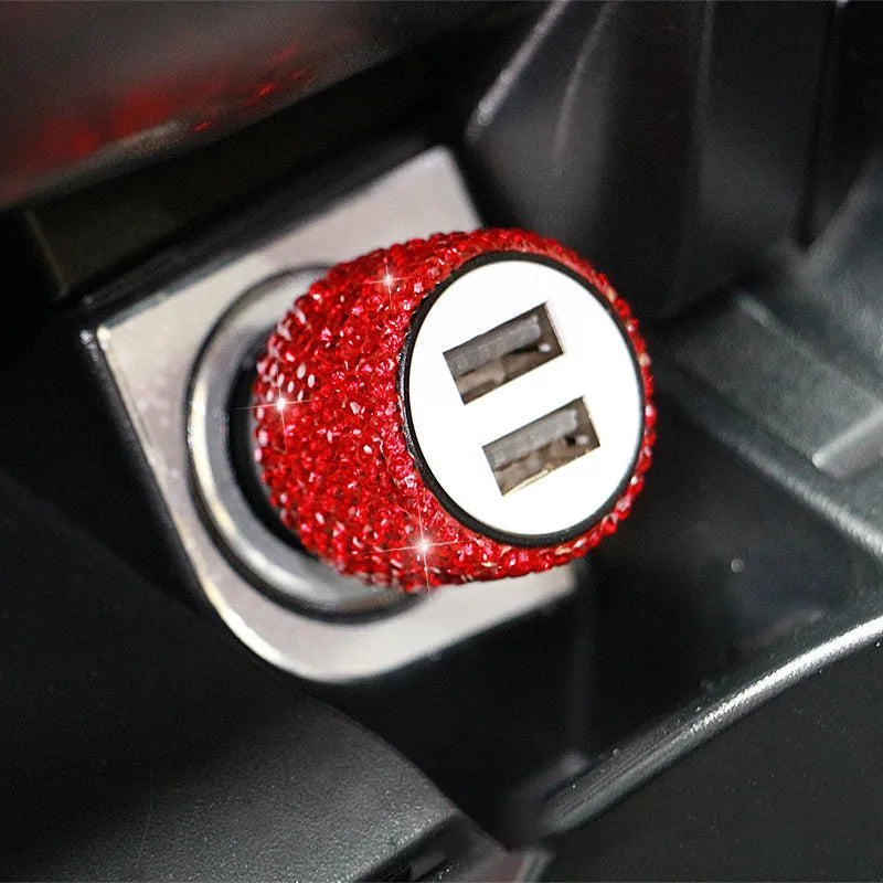 Diamond-textured car USB charger with two ports for vehicle cigarette lighter socket