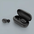 Black true wireless Bluetooth earbuds showing separate left and right units without connecting cables