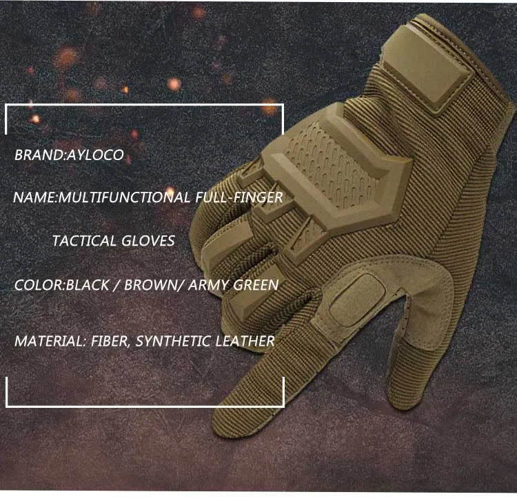 Touch screen tactical gloves for men in black with rubber knuckle and reinforced palm, full finger design