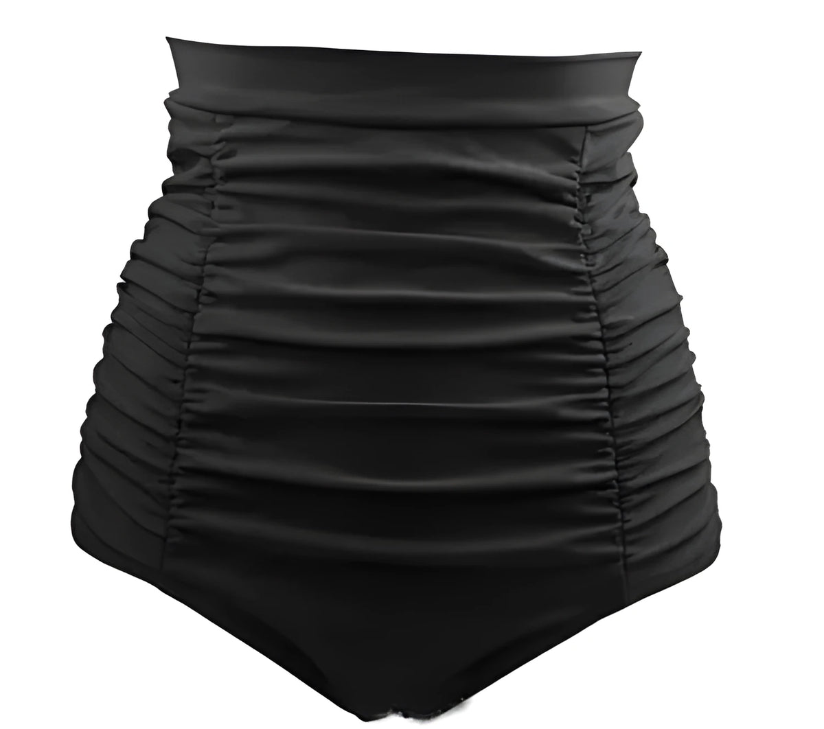 High waist bikini bottom in black with adjustable side straps and Brazilian thong cut