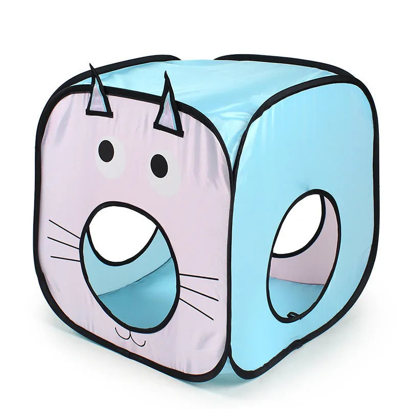 Foldable pet tent cat tunnel three-piece set with Cat and Fish design