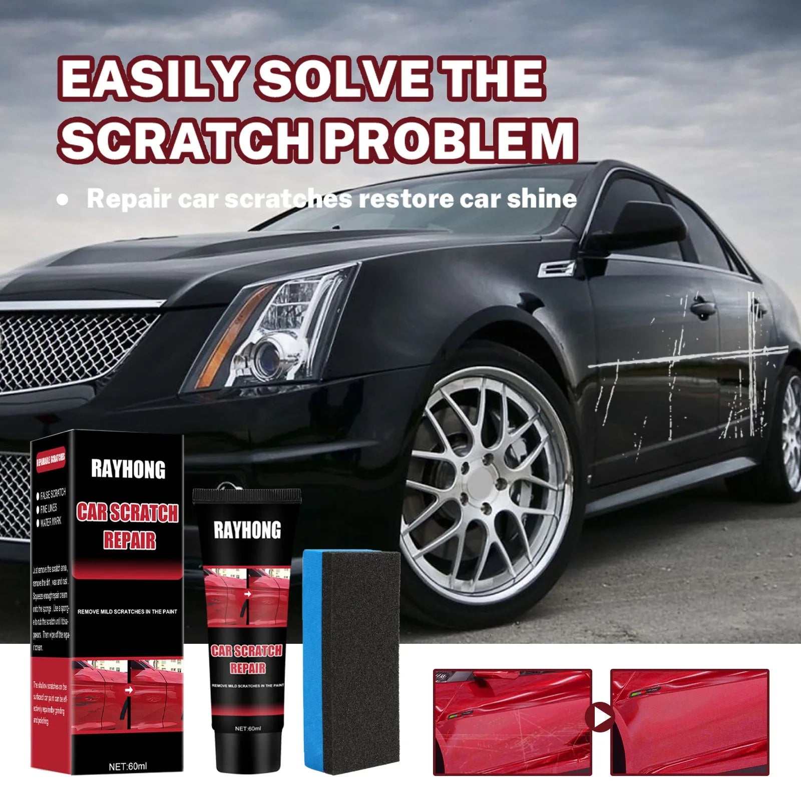 60ml car scratch repair wax set with applicator for paint surface scratches