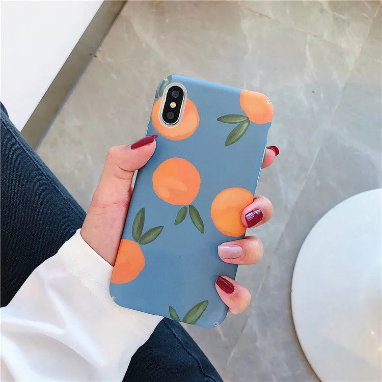 Orange retro plastic phone case with water and blue background for iPhone