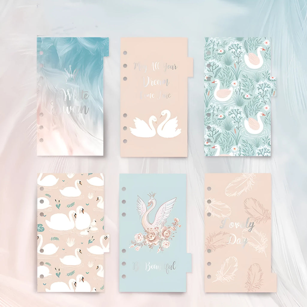 Set of six A6 separator pages for swan handbooks with colour double-sided printing