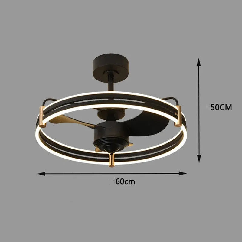 Variable frequency electric fan integrated ceiling light, 60cm diameter, black finish, with ABS blades and acrylic lampshade