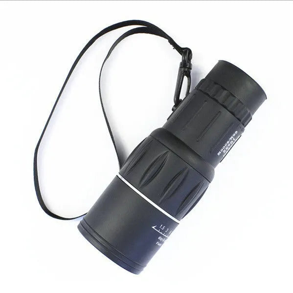 Black 16x52 monocular telescope with 52mm objective lens and green film coating for high-definition observation