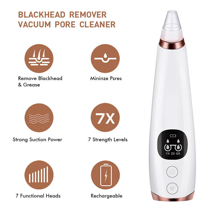 White facial instrument cleanser with vacuum suction head for blackhead removal