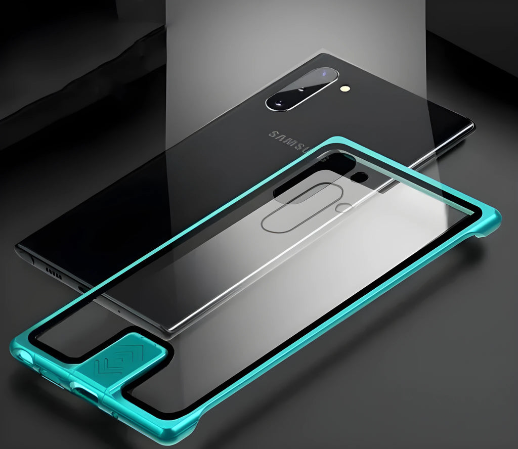 Transparent tempered glass phone case with metal frame for Samsung Galaxy Note10 Note10 Plus S20 Ultra in solid colour option