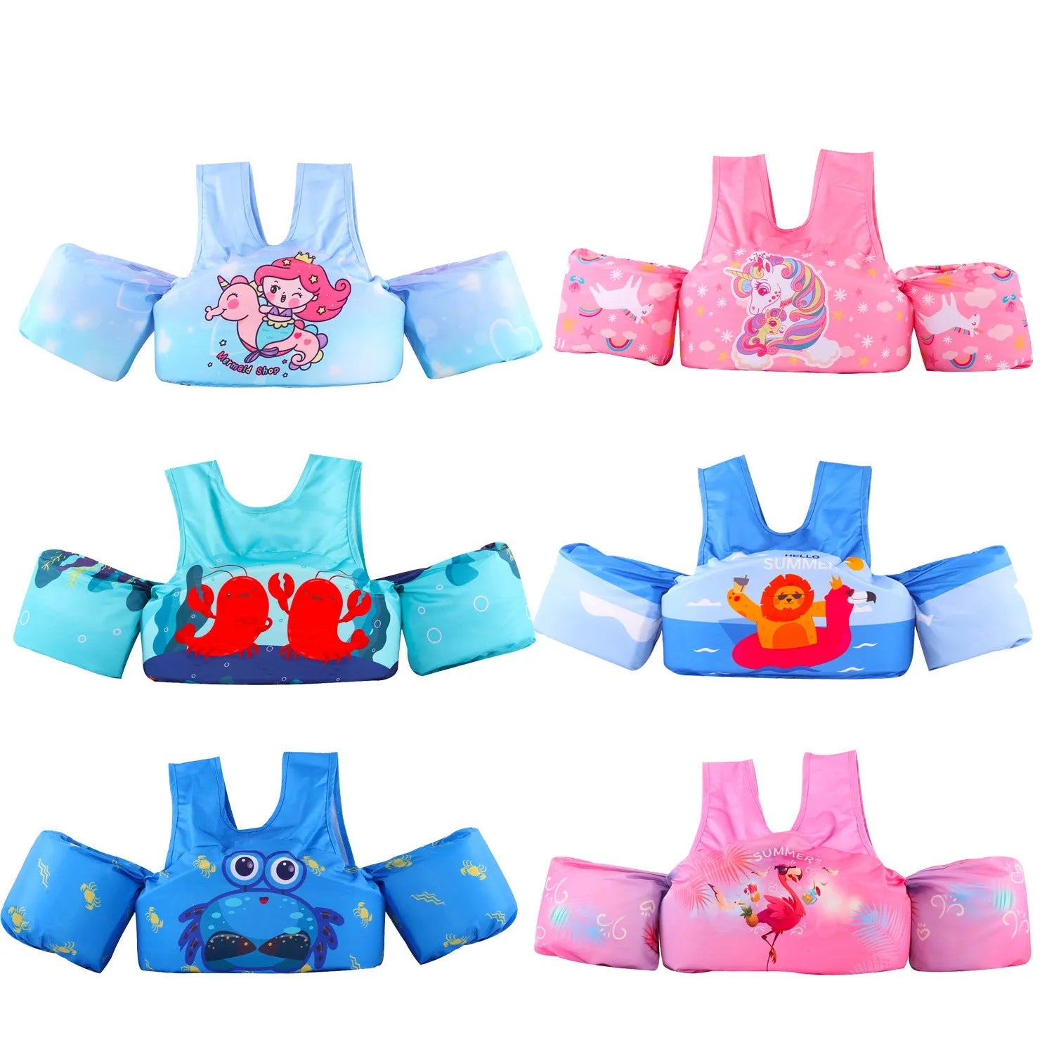 Cartoon children's lengthened arm swimming ring life jacket in colourful patterns
