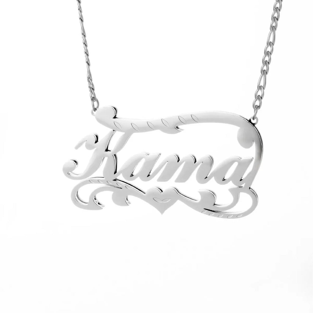 Gold personalised double layer wave heart necklace with custom text engraving on pendant