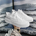 Canvas low top platform men's sneakers with cotton lining, 3-5cm mid heel, available in black or white