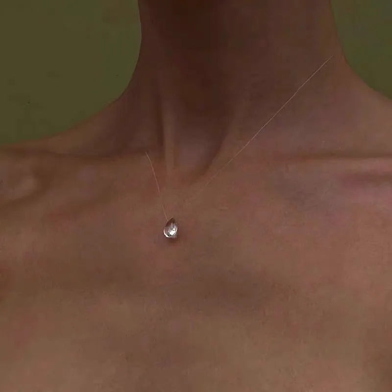 Handmade frosted dewdrop necklace and matching waterdrop earrings set with minimalist frosted finish