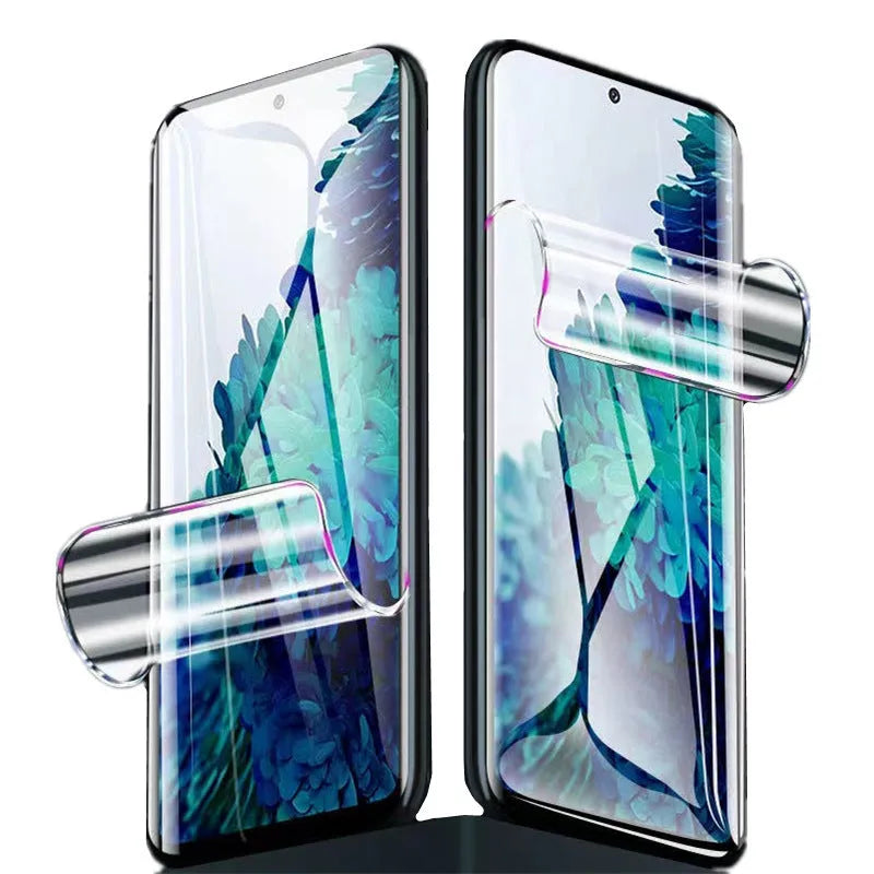 Three types of Samsung Galaxy phone screen protectors: HD clear, Frosted matte, and Blue Light.