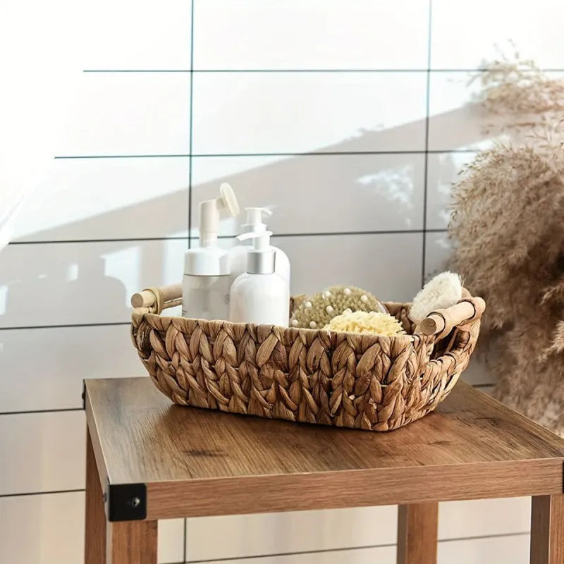 Water hyacinth rattan woven desktop storage box, six-layer pastoral style, installation-free organiser for toys and cosmetics