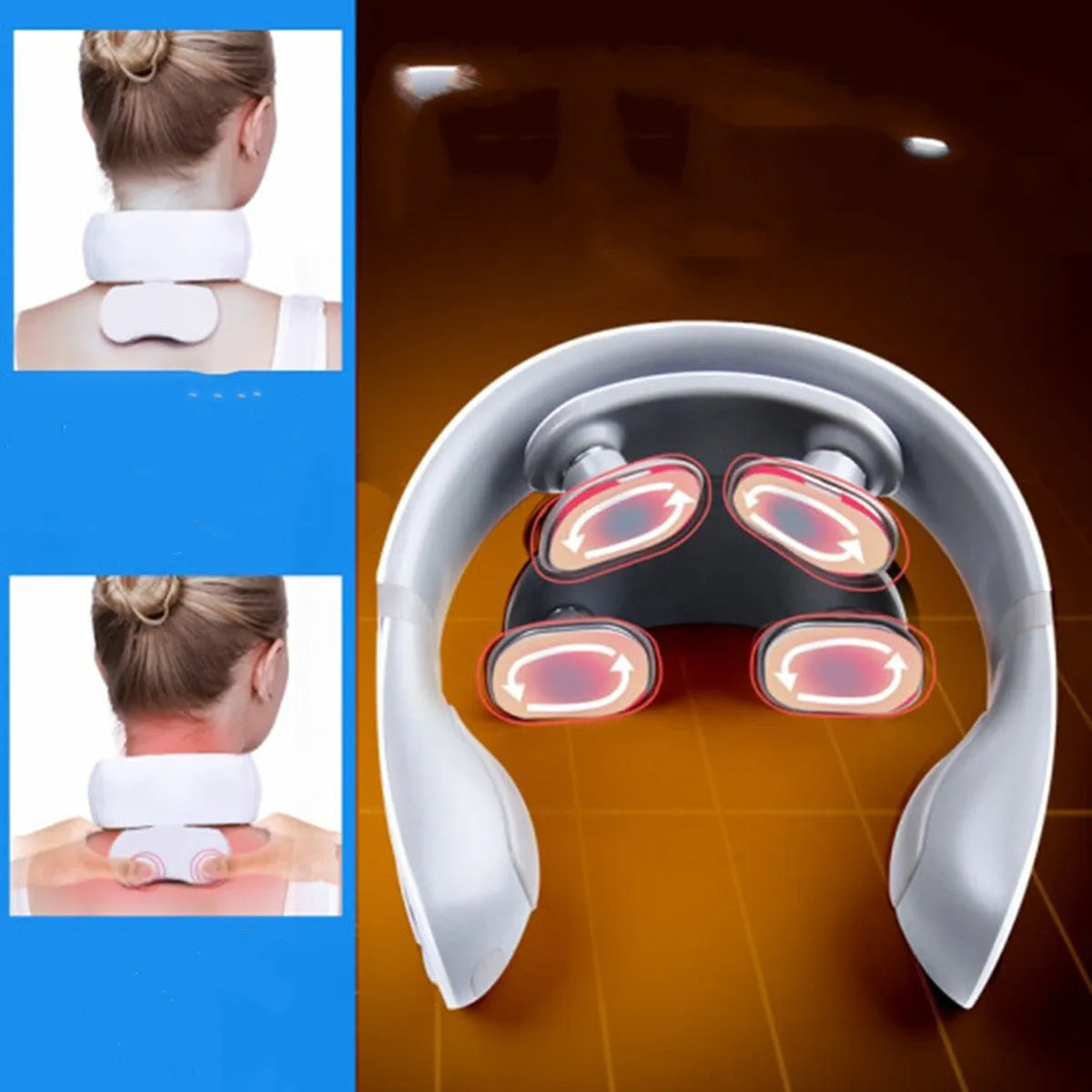 White multifunctional heating neck vibration massager with remote control